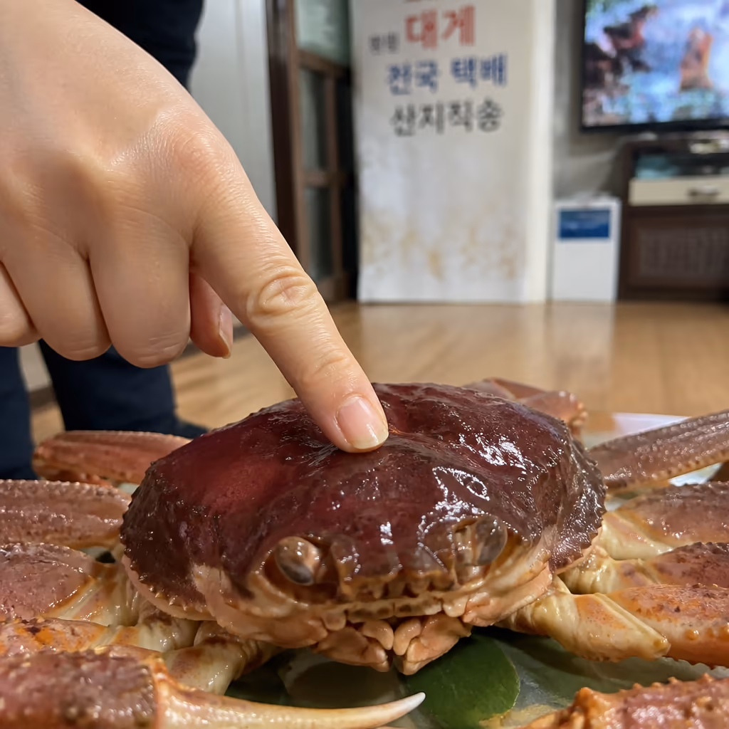 활대게 받았을 때 30분 체크리스트 — 다리 움직임·입 거품·등껍질 색, 25년차의 결정 기준 — 현장 사진 4, 기장 청해왕대게 25년차 활어상 정영진 대표 촬영
