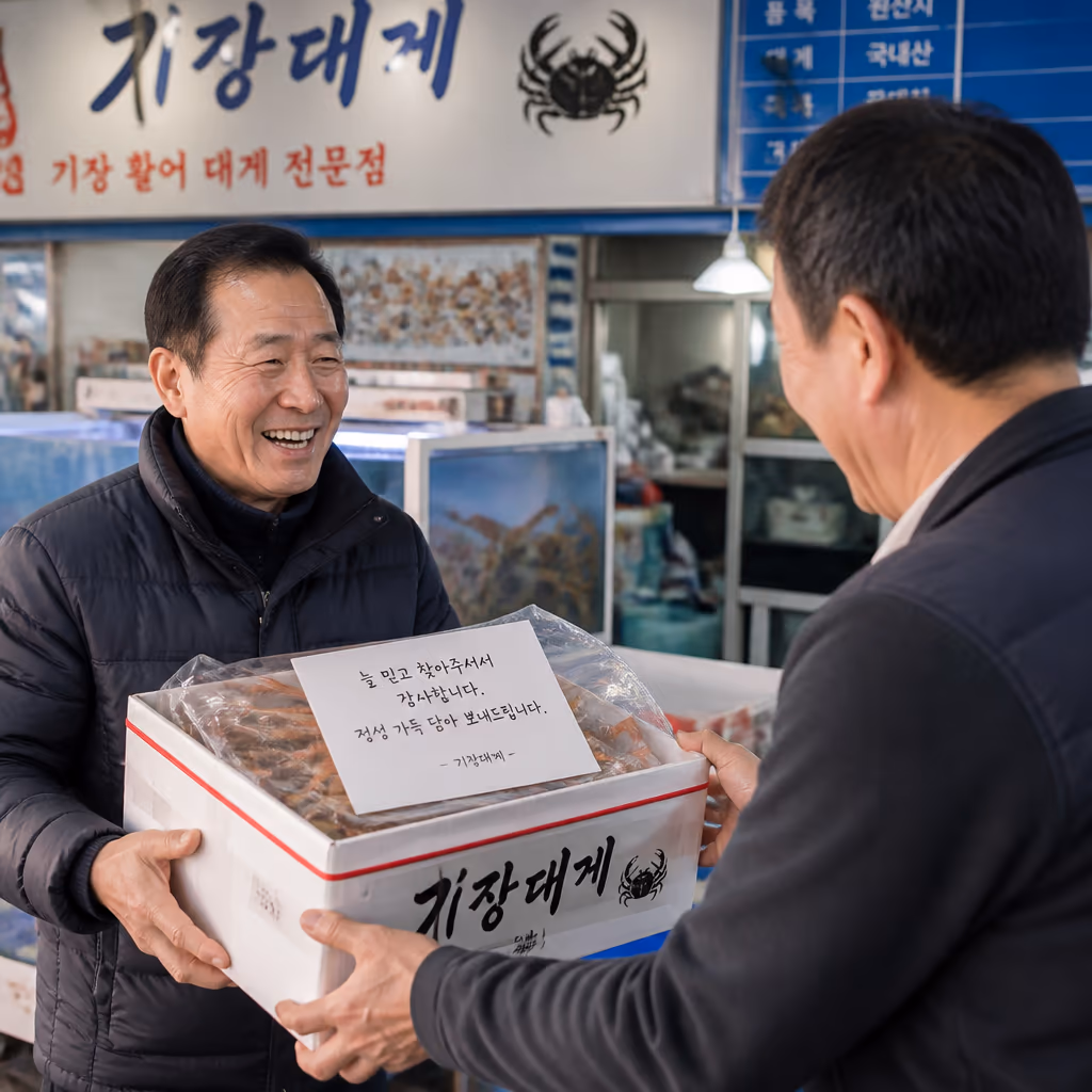 오늘 새벽 경매, 박달급 대게 12kg 낙찰 — 9마리 전량 단골 배정 완료 — 갤러리 6, 기장 청해왕대게 현장 사진