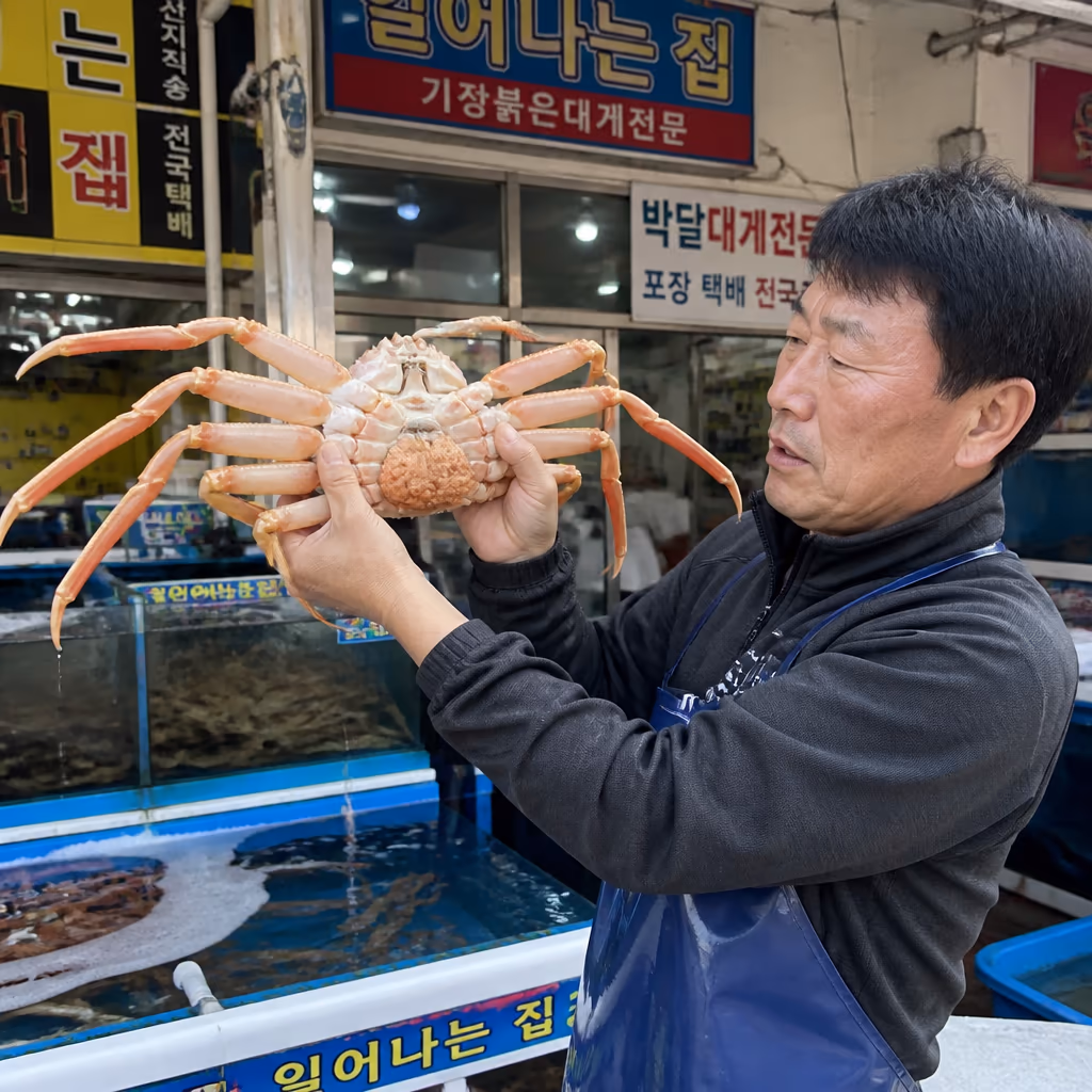 금어기 D-7, 5월 마지막 수율 좋은 대게 라스트 스퍼트 — 현장 사진 1, 기장 청해왕대게 25년차 활어상 정영진 대표 촬영