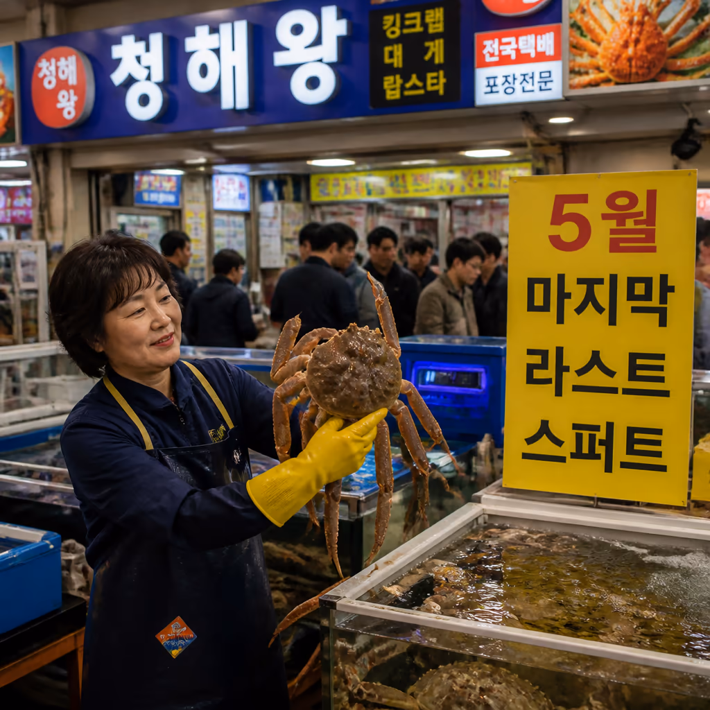 금어기 D-7, 5월 마지막 수율 좋은 대게 라스트 스퍼트 — 현장 사진 5, 기장 청해왕대게 25년차 활어상 정영진 대표 촬영