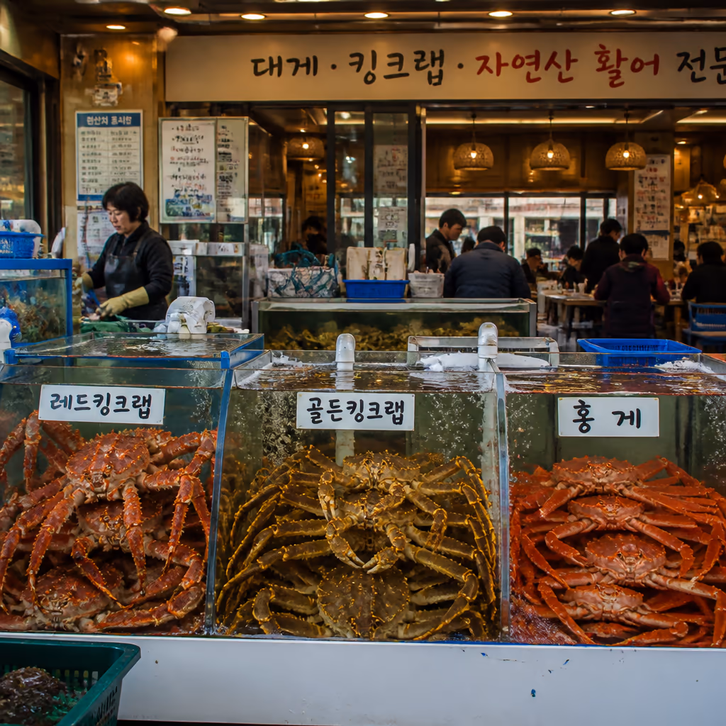 활대게 비수기 매장 수조 — 6월부터 9월 들어오는 활어 5종과 매일 다른 컨디션 — 기장 청해왕대게 사장 일지 대표 이미지