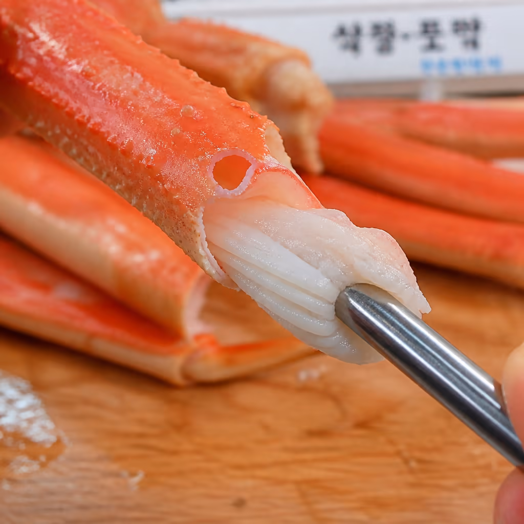 대게 다리살 빼는법 — 가위 옆면 한 줄·관절 꺾기·빨대 기법, 25년차 사장이 매일 시범 보이는 3단계 — 갤러리 2, 기장 청해왕대게 현장 사진
