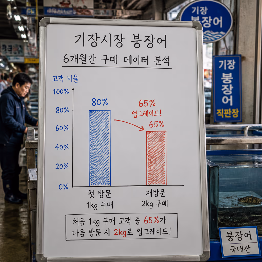 첫 주문 손님 80%가 1kg로 시작해 다음엔 2kg로 늘립니다 · 6개월 데이터 — 현장 사진 5, 기장 청해왕대게 25년차 활어상 정영진 대표 촬영