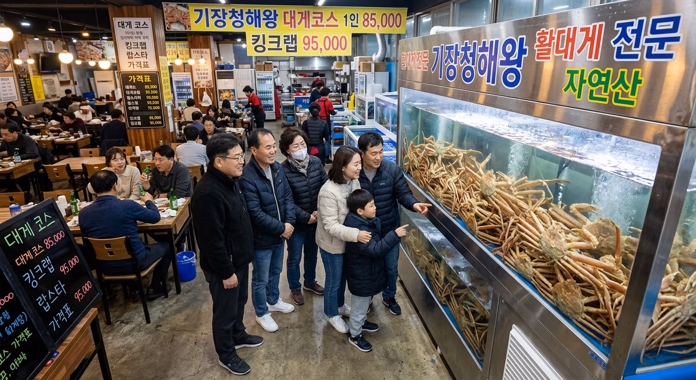 기장시장 대게 가격 — 매일 다른 시세의 비밀과 백화점보다 35~45% 싼 0단계 구조 — 현장 사진 4, 기장 청해왕대게 25년차 활어상 정영진 대표 촬영