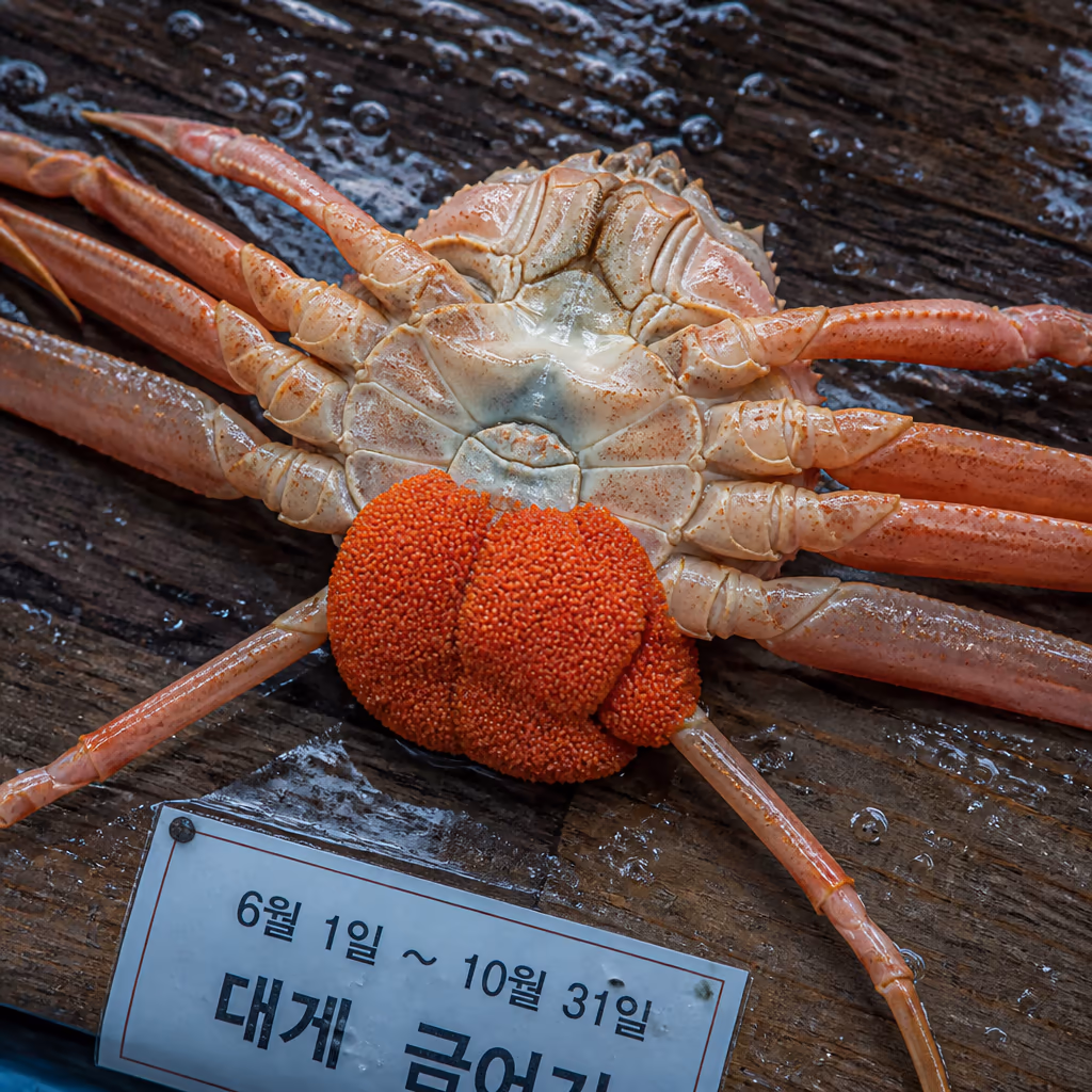 대게 금어기 · 6.1~11.30 룰과 12월 1일 시즌 시작 카운트다운, 해양수산부 고시 기준 — 현장 사진 2, 기장 청해왕대게 25년차 활어상 정영진 대표 촬영