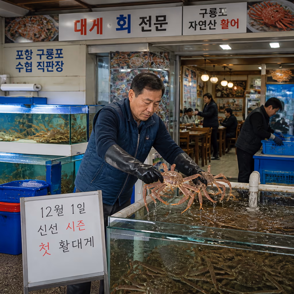 대게 금어기 · 6.1~11.30 룰과 12월 1일 시즌 시작 카운트다운, 해양수산부 고시 기준 — 갤러리 2, 기장 청해왕대게 현장 사진