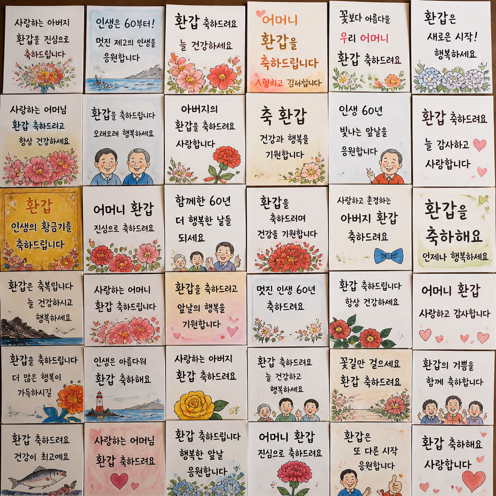 환갑·칠순 선물 박스 5년 변천사 · 손글씨 카드 디자인 30종