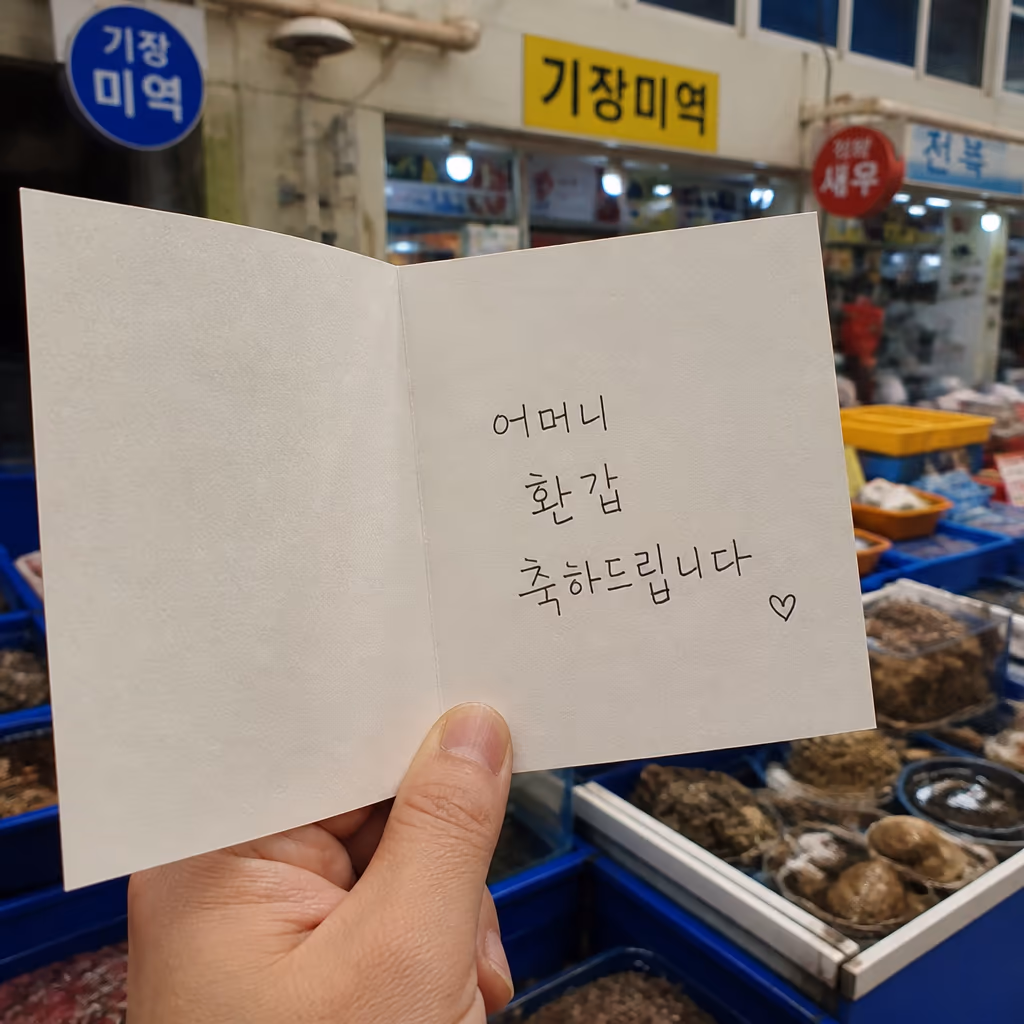 환갑·칠순 선물 박스 5년 변천사 · 손글씨 카드 디자인 30종 — 갤러리 1, 기장 청해왕대게 현장 사진