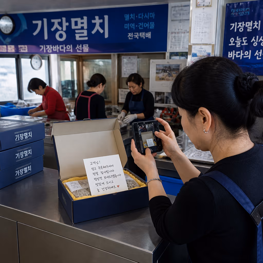 환갑·칠순 선물 박스 5년 변천사 · 손글씨 카드 디자인 30종 — 갤러리 2, 기장 청해왕대게 현장 사진