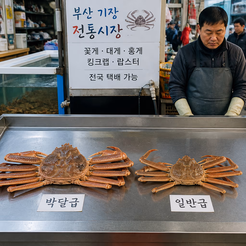 기장시장 대게 맛집 — 25년차 활어상이 매일 새벽 0단계로 들어가는 1층 활어 수조·2층 대형홀, 한 자리에서 보고·고르고·먹기까지 — 현장 사진 5, 기장 청해왕대게 25년차 활어상 정영진 대표 촬영