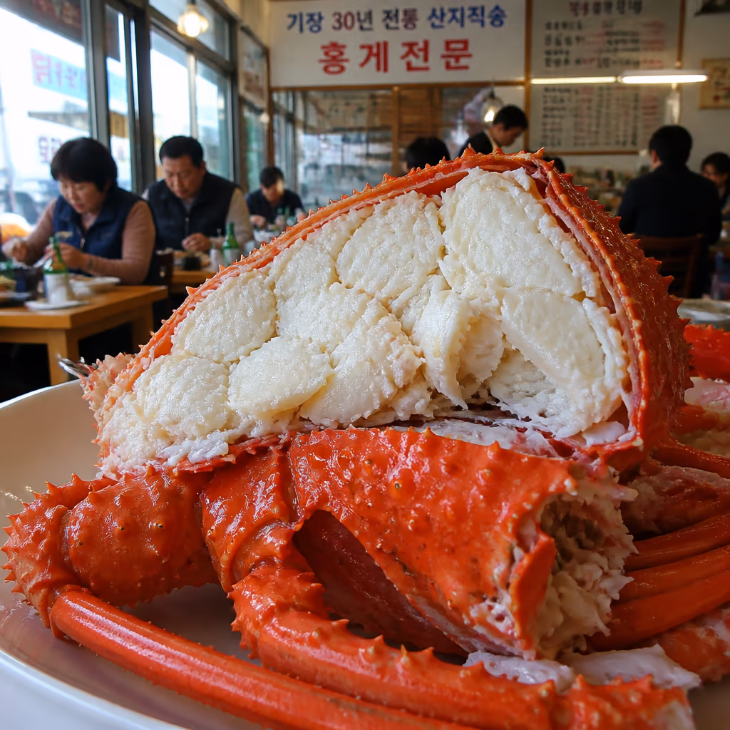 홍게 vs 대게 · 가을(9~11월)엔 홍게가 더 맛있는 이유, 영덕·울진 25년차 상식 — 현장 사진 4, 기장 청해왕대게 25년차 활어상 정영진 대표 촬영