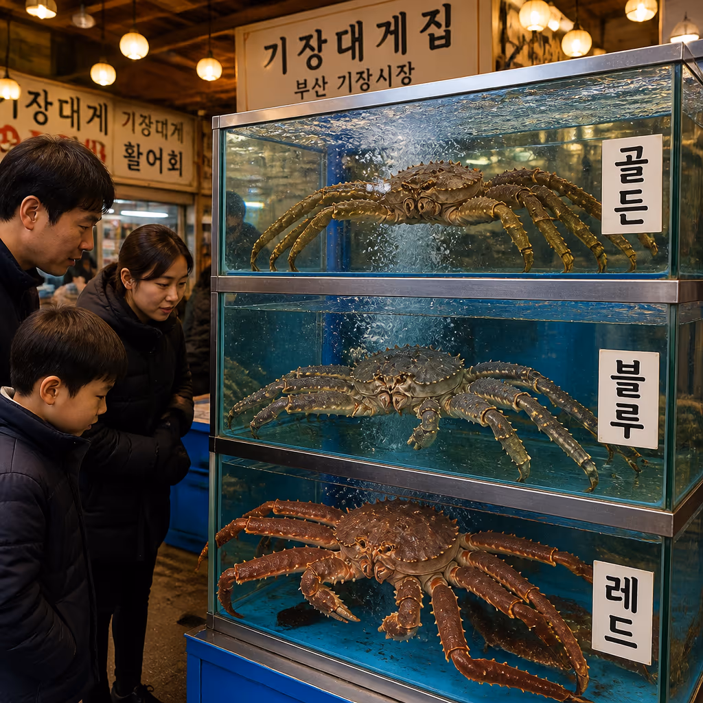 활킹크랩 종류 — 레드·블루·골든 3종 등껍질 돌기로 0.5초에 구별하기 — 기장 청해왕대게 사장 일지 대표 이미지