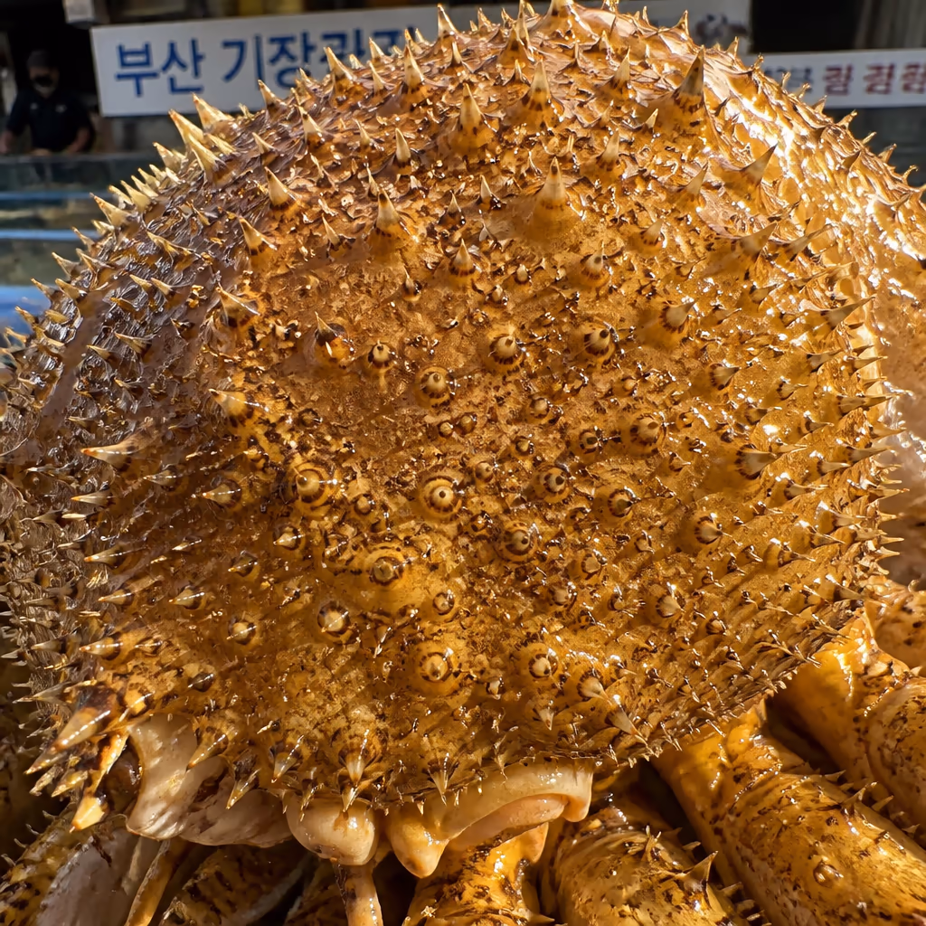 활킹크랩 종류 — 레드·블루·골든 3종 등껍질 돌기로 0.5초에 구별하기 — 현장 사진 3, 기장 청해왕대게 25년차 활어상 정영진 대표 촬영