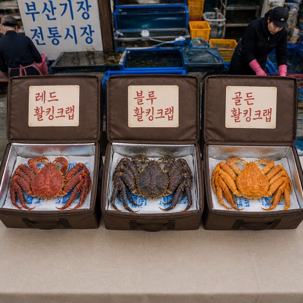 활킹크랩 종류 — 레드·블루·골든 3종 등껍질 돌기로 0.5초에 구별하기 — 갤러리 4, 기장 청해왕대게 현장 사진