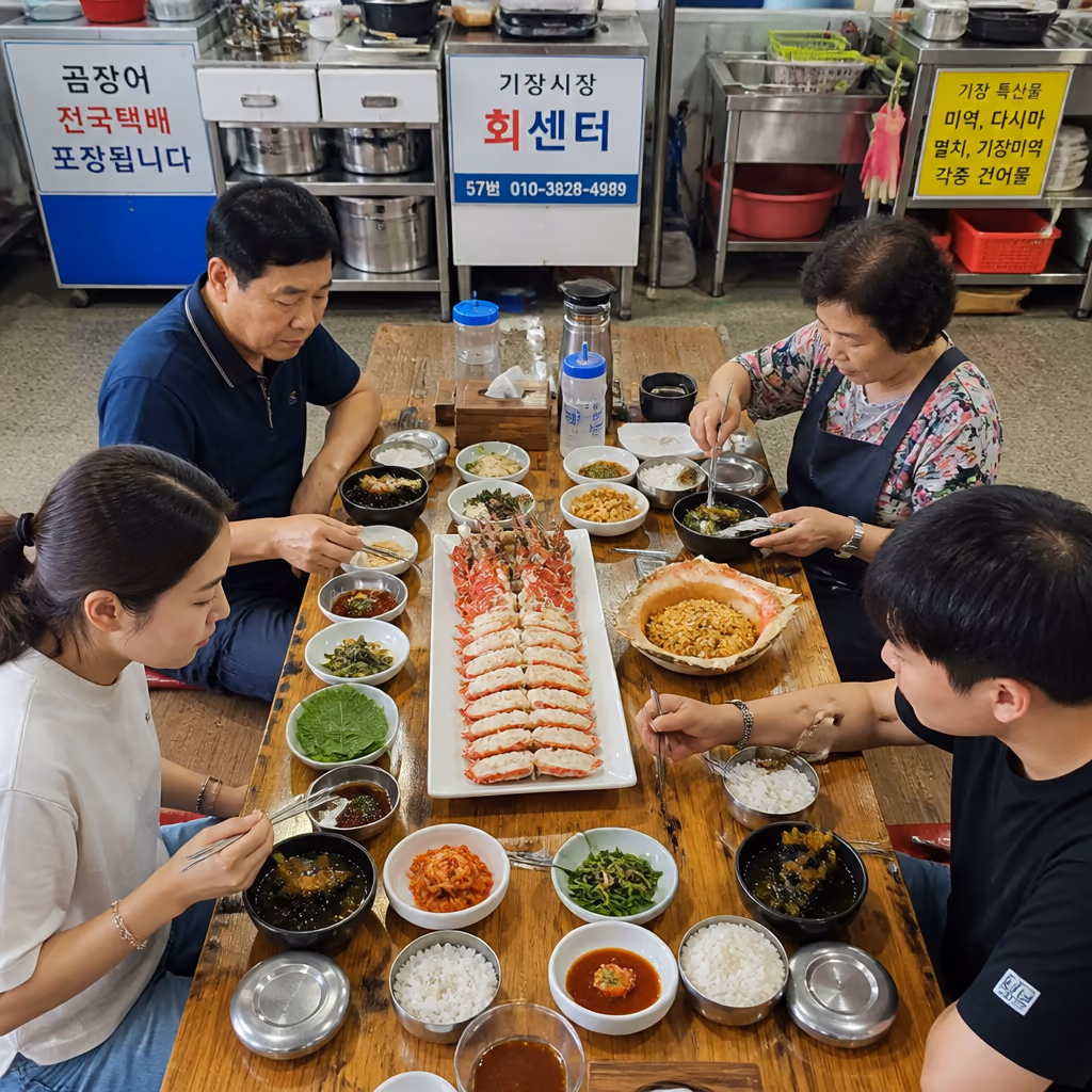 활킹크랩 다리살 빼는법 — 가위 옆면 한 줄·관절 꺾기·빨대 3단계, 매장 시연 그대로 — 갤러리 2, 기장 청해왕대게 현장 사진