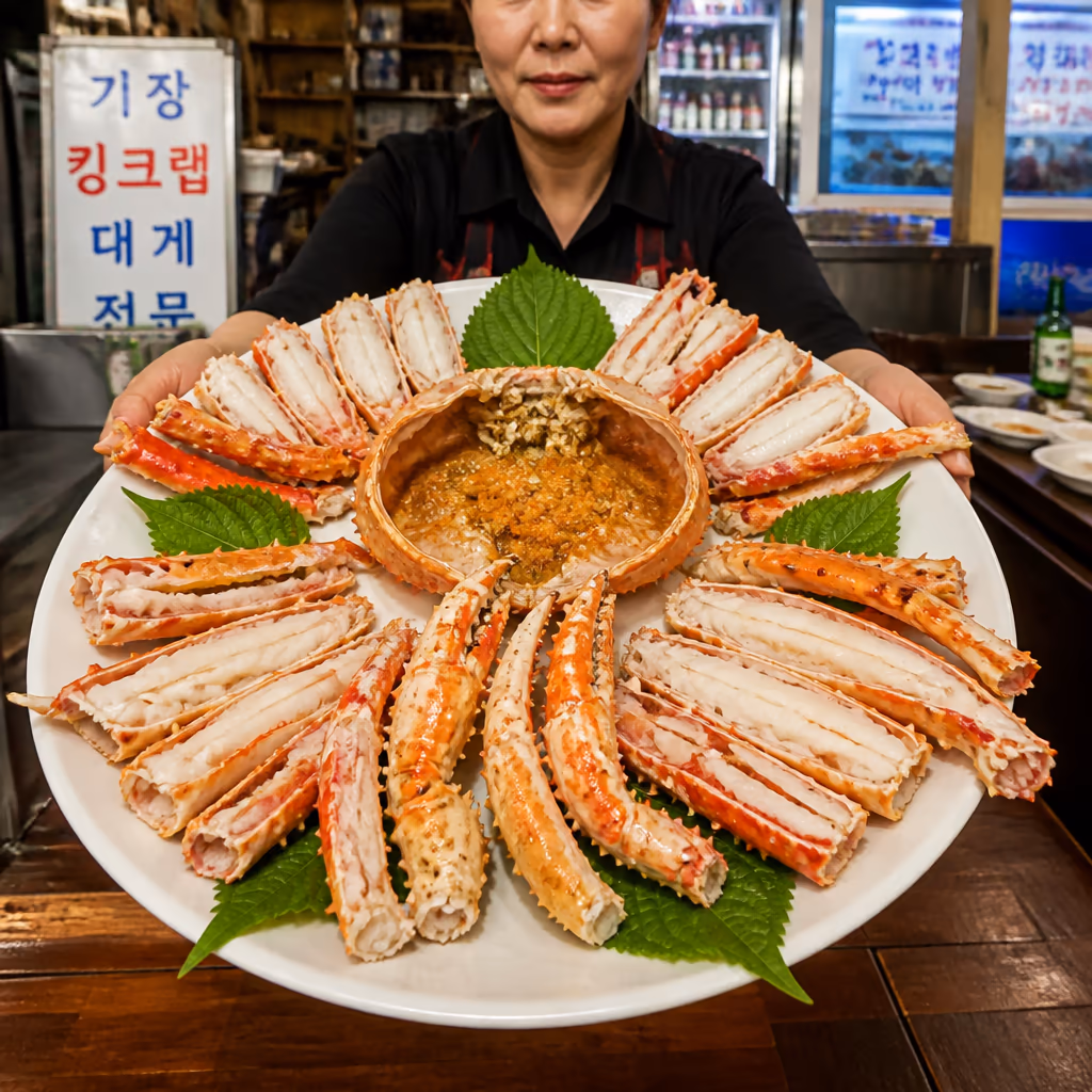 활킹크랩 다리살 빼는법 — 가위 옆면 한 줄·관절 꺾기·빨대 3단계, 매장 시연 그대로 — 갤러리 4, 기장 청해왕대게 현장 사진