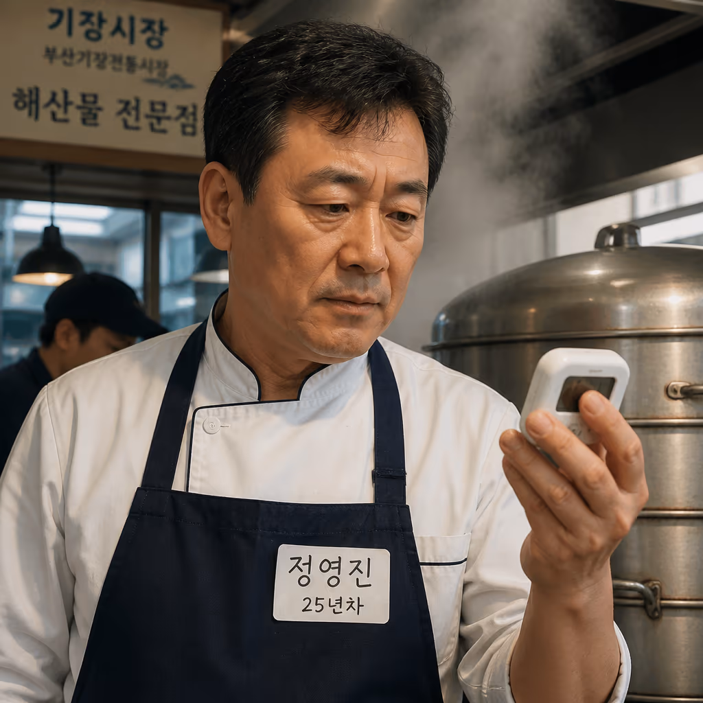 활킹크랩 찌는법 — 4kg 25분·5kg 32분·6kg 38분, 매장 25kg 찜기 30회 측정 데이터 — 갤러리 3, 기장 청해왕대게 현장 사진