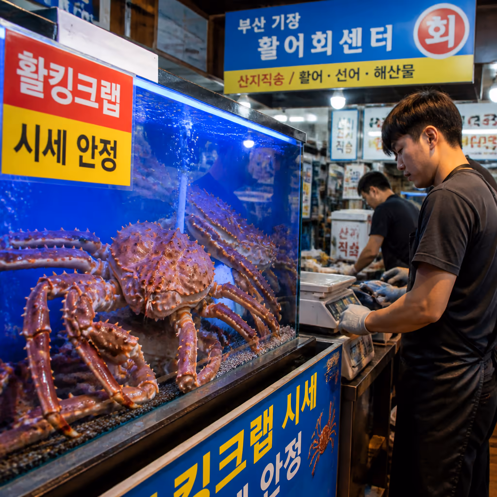 활킹크랩 시세 4월 들어 가장 안정 — 산지 출항 정상화 + 운임 하락, 같은 2kg이 더 싸집니다 — 기장 청해왕대게 사장 일지 대표 이미지
