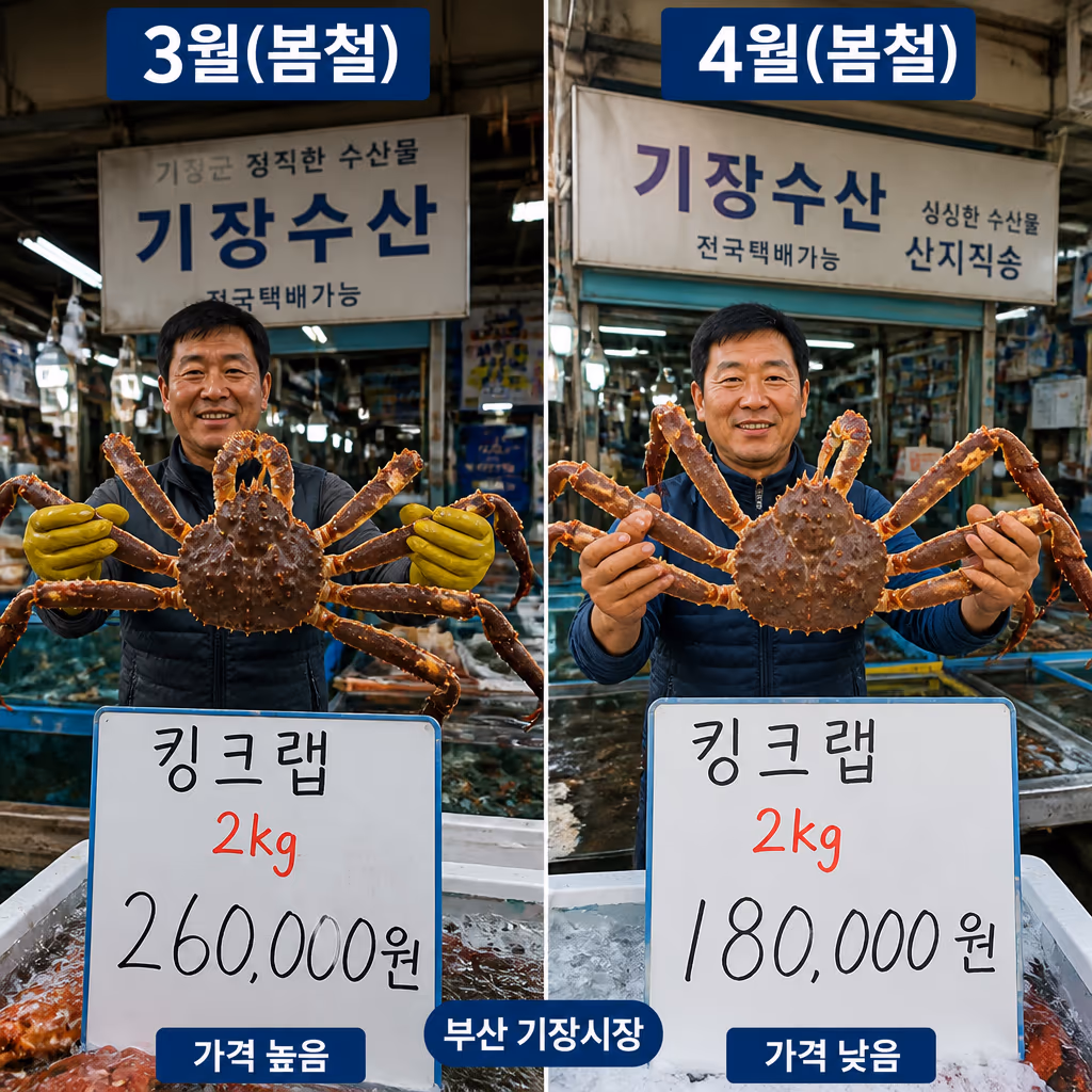 활킹크랩 시세 4월 들어 가장 안정 — 산지 출항 정상화 + 운임 하락, 같은 2kg이 더 싸집니다 — 갤러리 2, 기장 청해왕대게 현장 사진