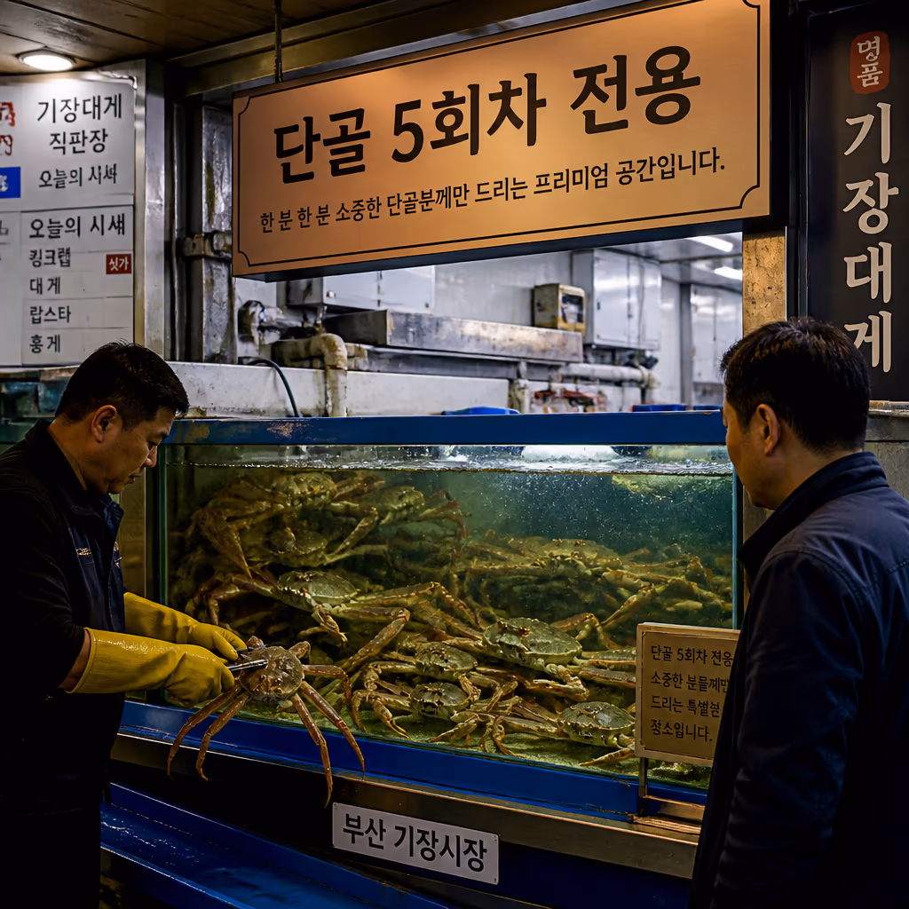 단골 5회차 수율 좋은 대게 우선 배정 시스템이 실제로 어떻게 작동하나 — 현장 사진 7, 기장 청해왕대게 25년차 활어상 정영진 대표 촬영