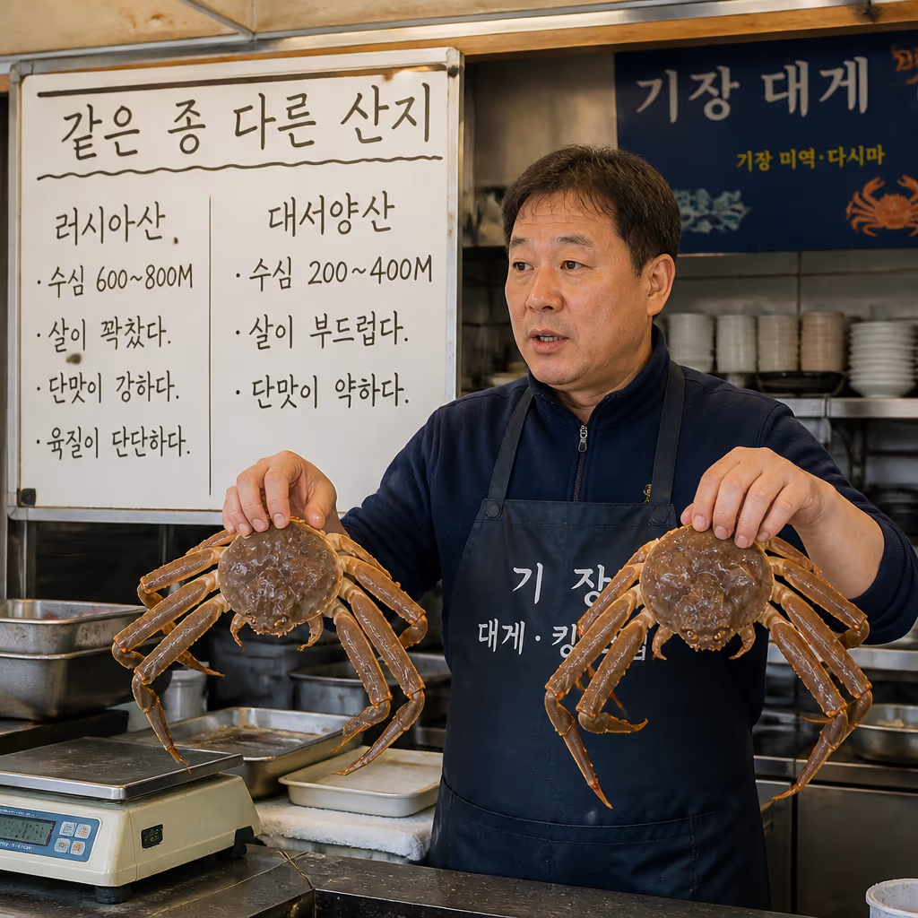 마가단 대게 · 한국 유통의 90%가 러시아산이라는 진짜 이야기, KMI 2025 통계 — 갤러리 1, 기장 청해왕대게 현장 사진