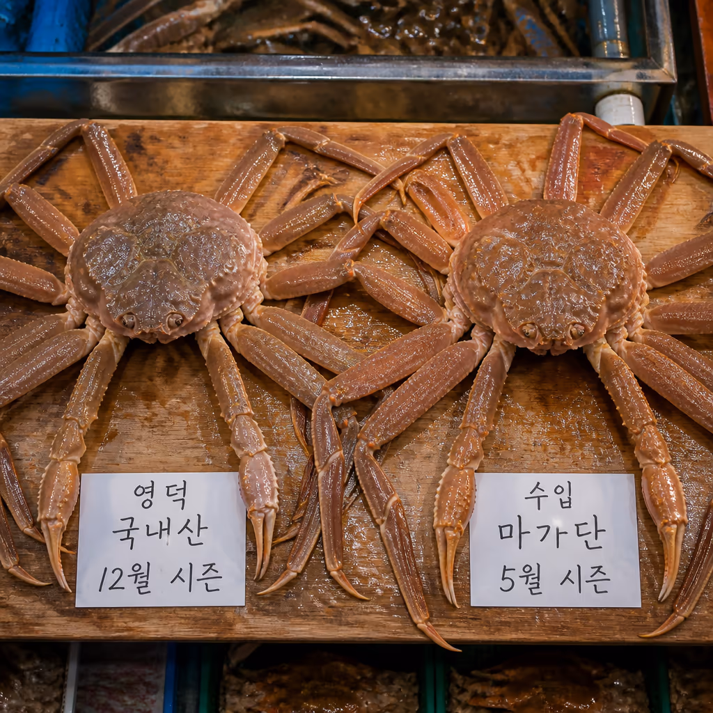 마가단 대게 · 한국 유통의 90%가 러시아산이라는 진짜 이야기, KMI 2025 통계 — 갤러리 2, 기장 청해왕대게 현장 사진