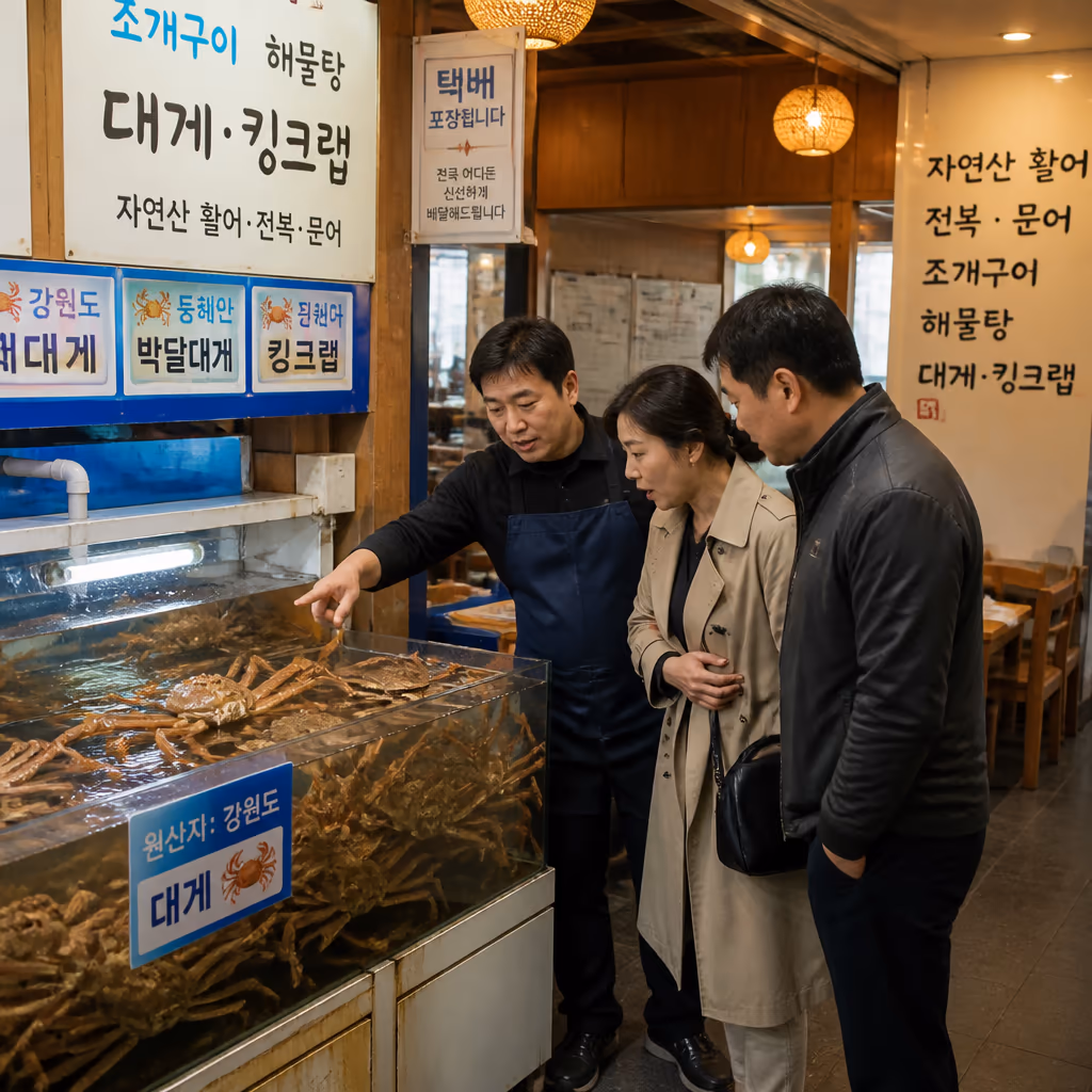 마가단 대게 · 한국 유통의 90%가 러시아산이라는 진짜 이야기, KMI 2025 통계 — 갤러리 3, 기장 청해왕대게 현장 사진
