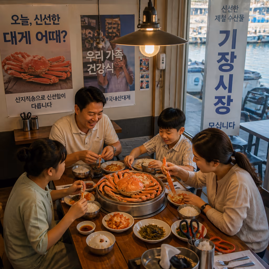 마가단 대게 · 한국 유통의 90%가 러시아산이라는 진짜 이야기, KMI 2025 통계 — 갤러리 4, 기장 청해왕대게 현장 사진